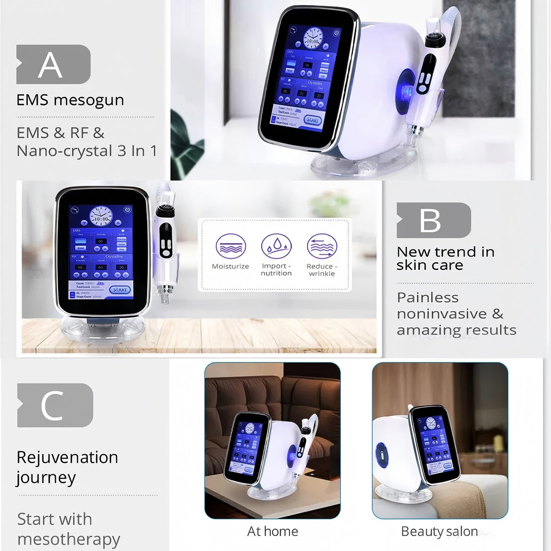 No Needle Mesotherapy Machine Painless Skin Lifting Whitening EMS RF Nano Mesoporation Injector